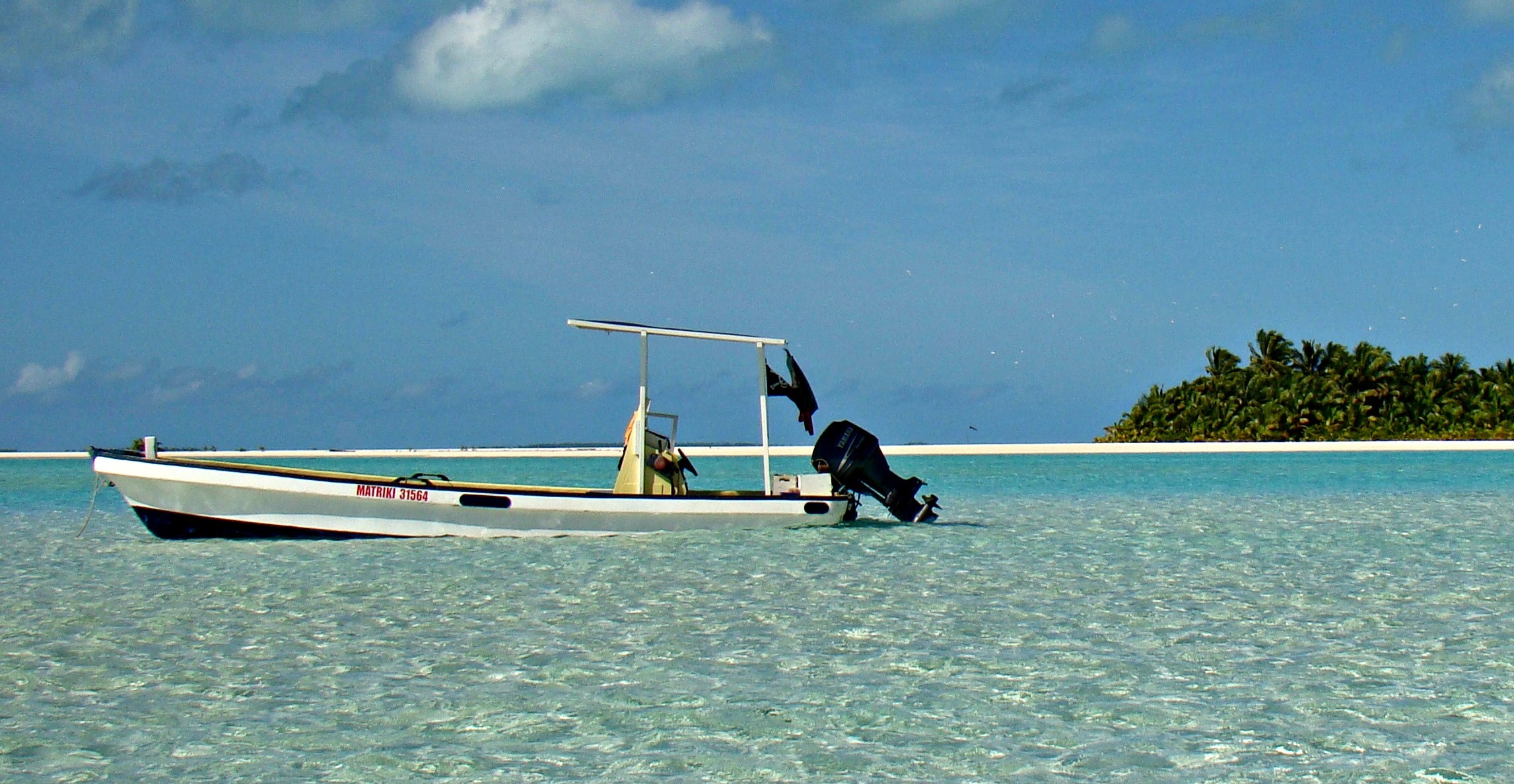 Matriki's 7 meter long boat is equipped for Aitutaki fishing for tuna, mahi mahi, wahoo